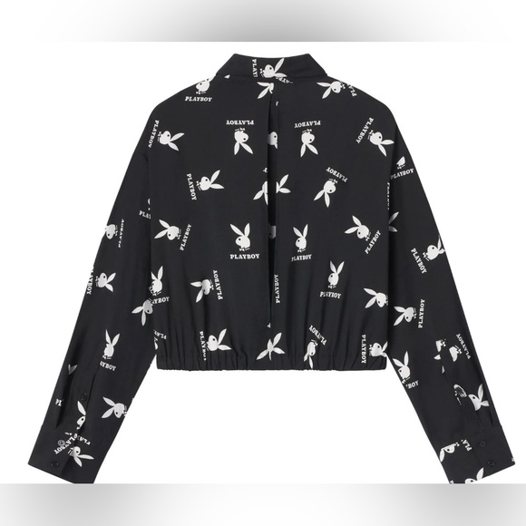 NWT Playboy Women's Cropped Button Down Shirt - Picture 2 of 8